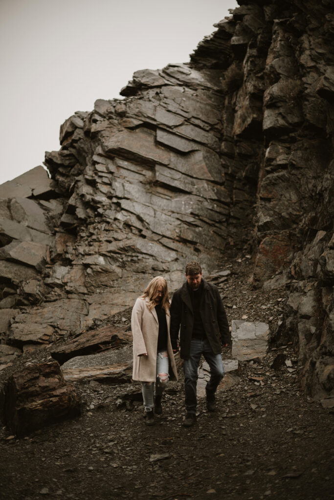 Couple walking around the mountains