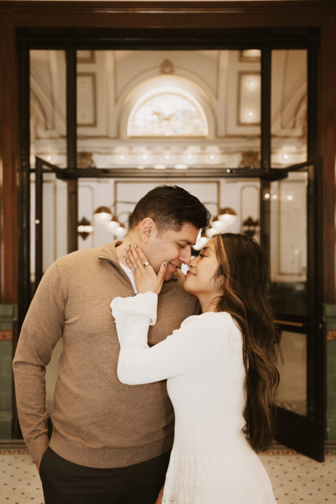 Engagement Photos in a Hotel Lobby