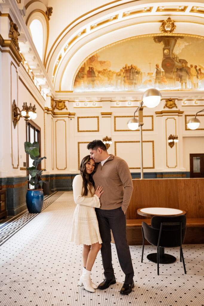 Engagement Photos in a Hotel Lobby