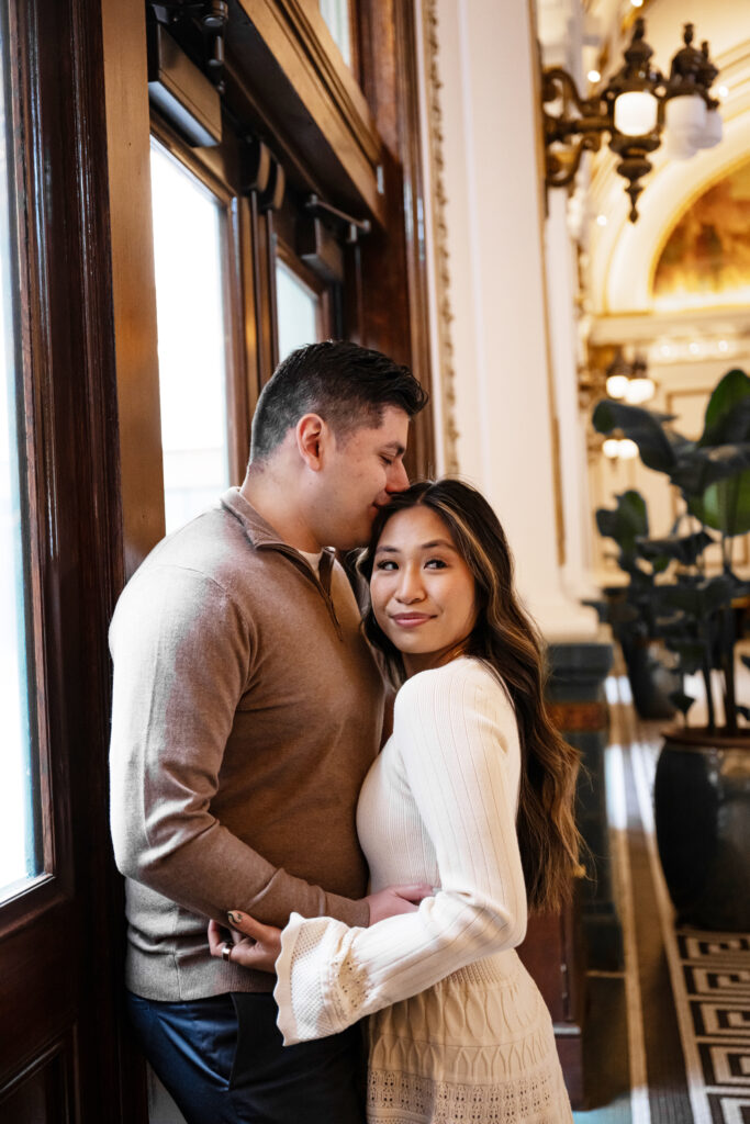 Engagement Photos in a Hotel Lobby