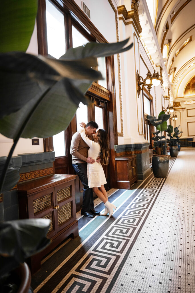 Engagement Photos in a Hotel Lobby