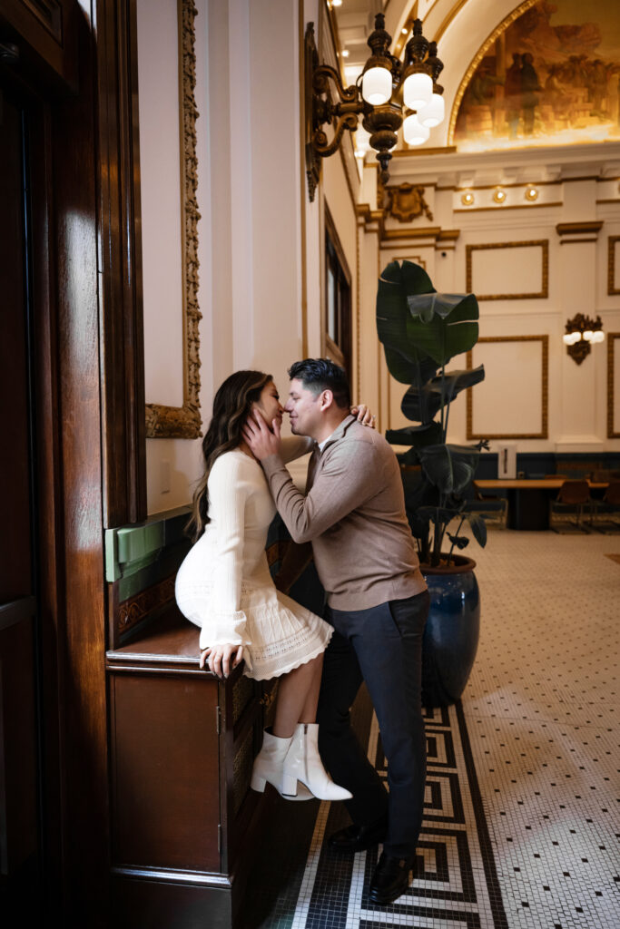 Engagement Photos in a Hotel Lobby