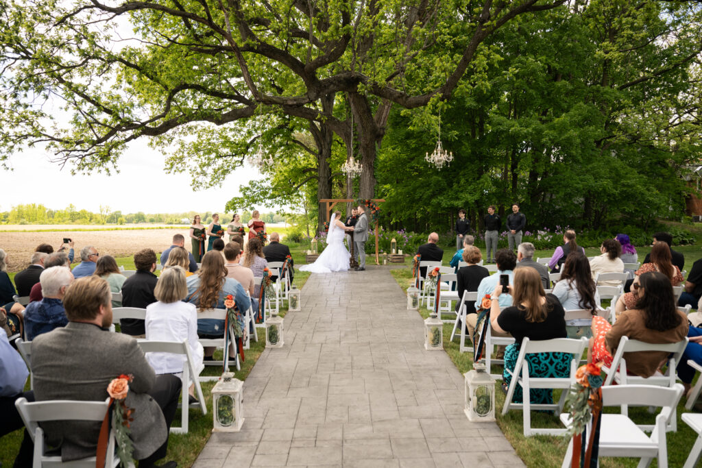 Outdoor spring wedding ceremony in Michigan
