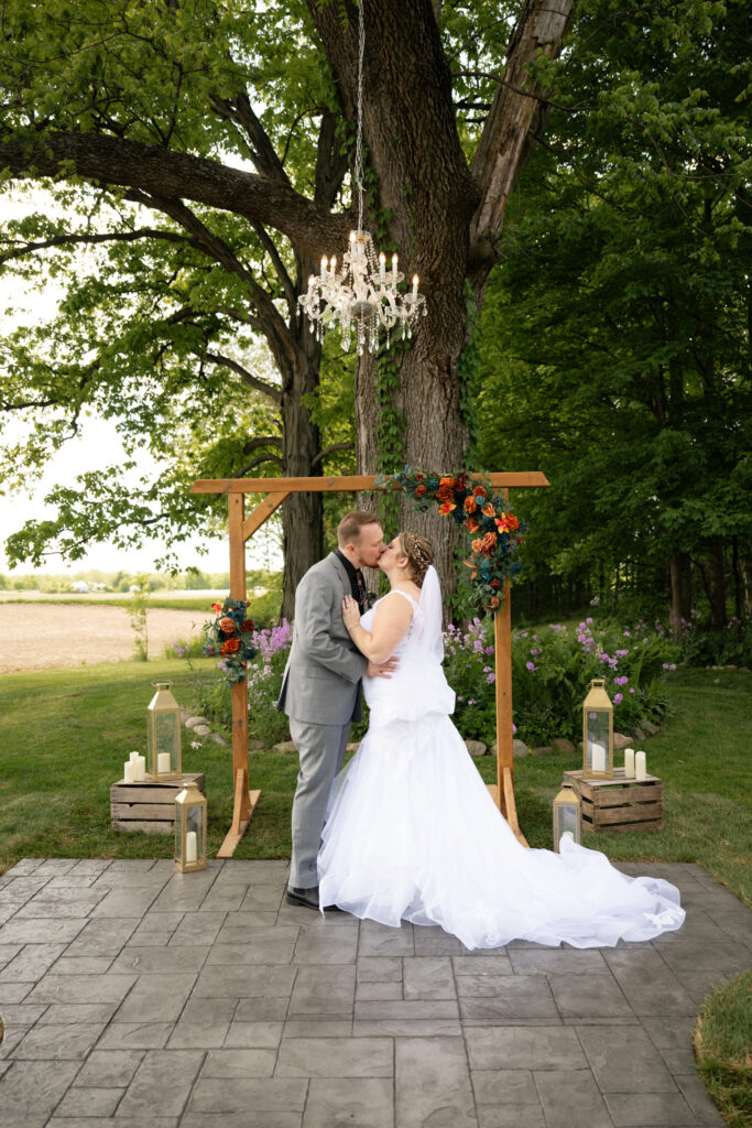 Outdoor ceremony space at The Vintage Rose Barn wedding venue in Michigan.