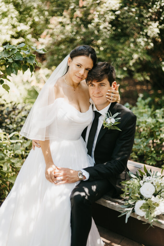 Bridal photos taken in a garden