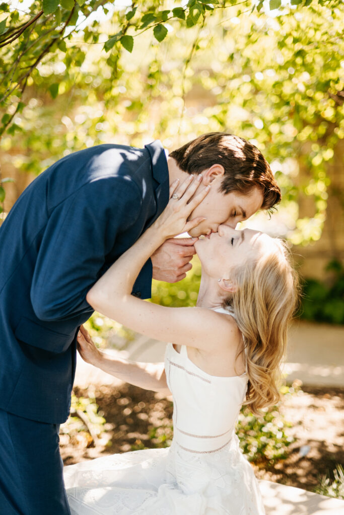 Couple getting engaged at Red Butte Garden in Salt Lake City, Utah.