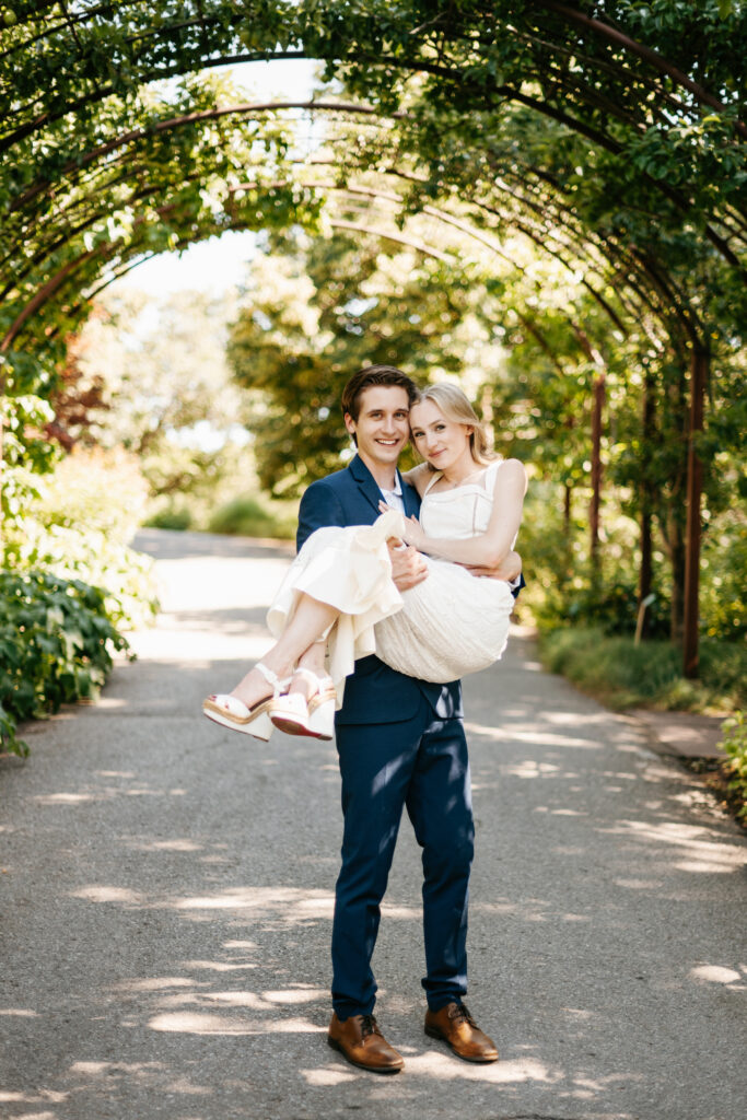 Couples session after a surprise proposal at Red Butte Garden in Salt Lake City.