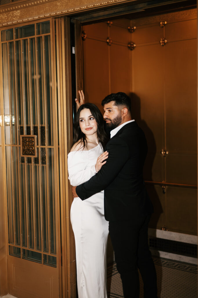 Engagement phots in an elevator