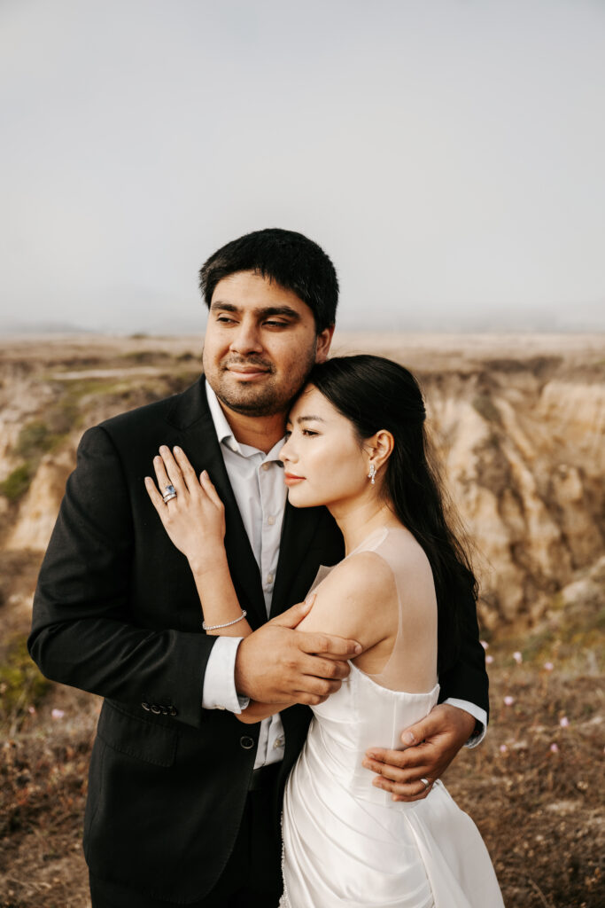 Bride and groom eloping on the California coast