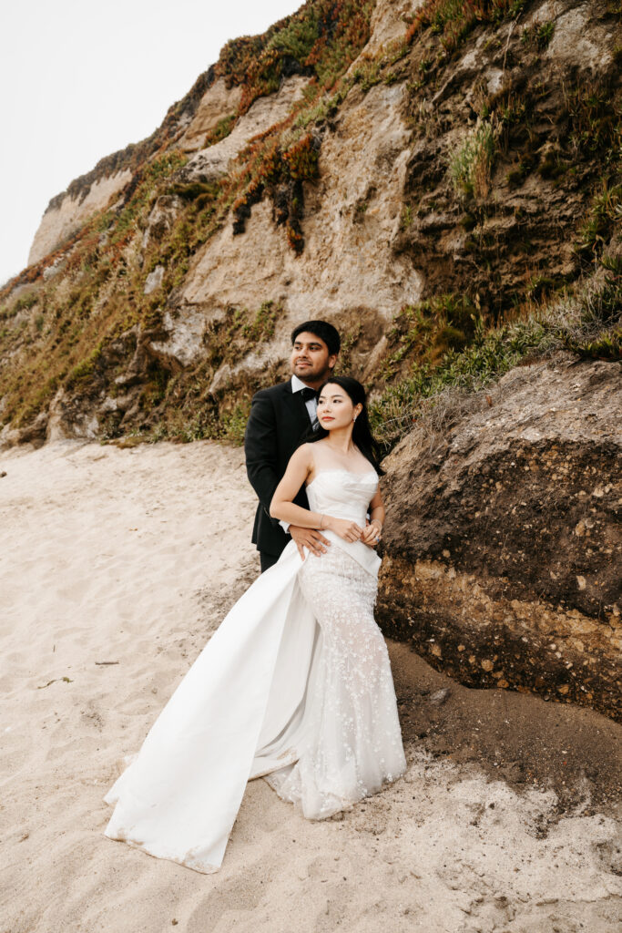 Bride and groom photos on the beach in California