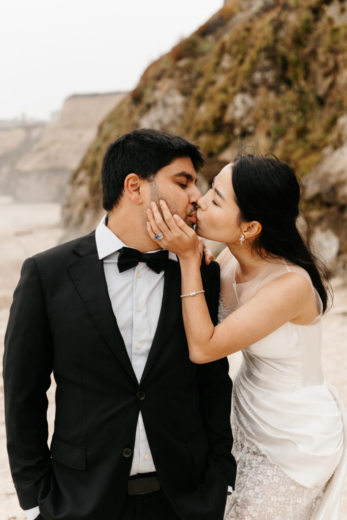 Bride and groom photos on the beach in California