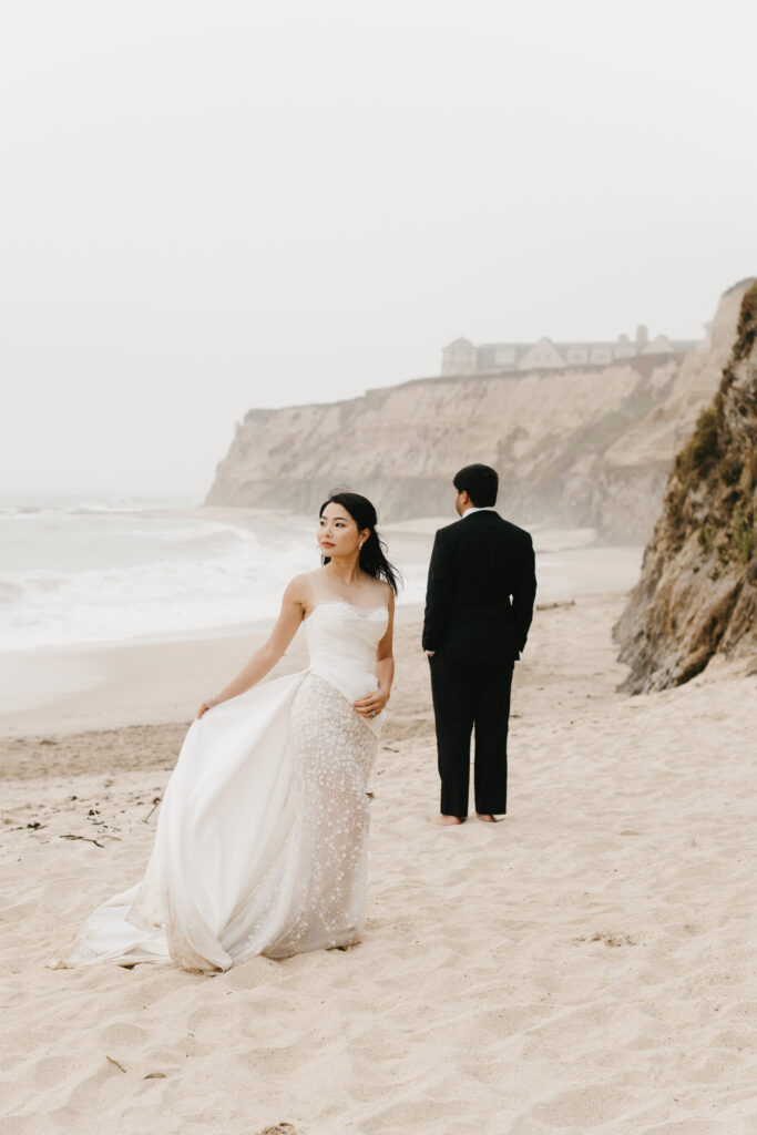 Bride and groom photos on the beach in California