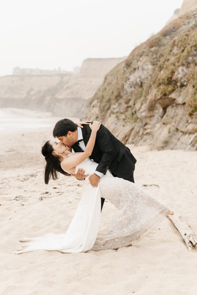 Bride and groom photos on the beach in California