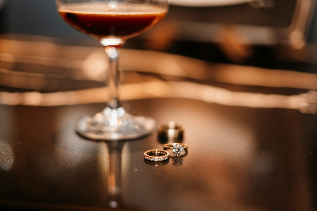 Wedding Rings with an espresso martini 