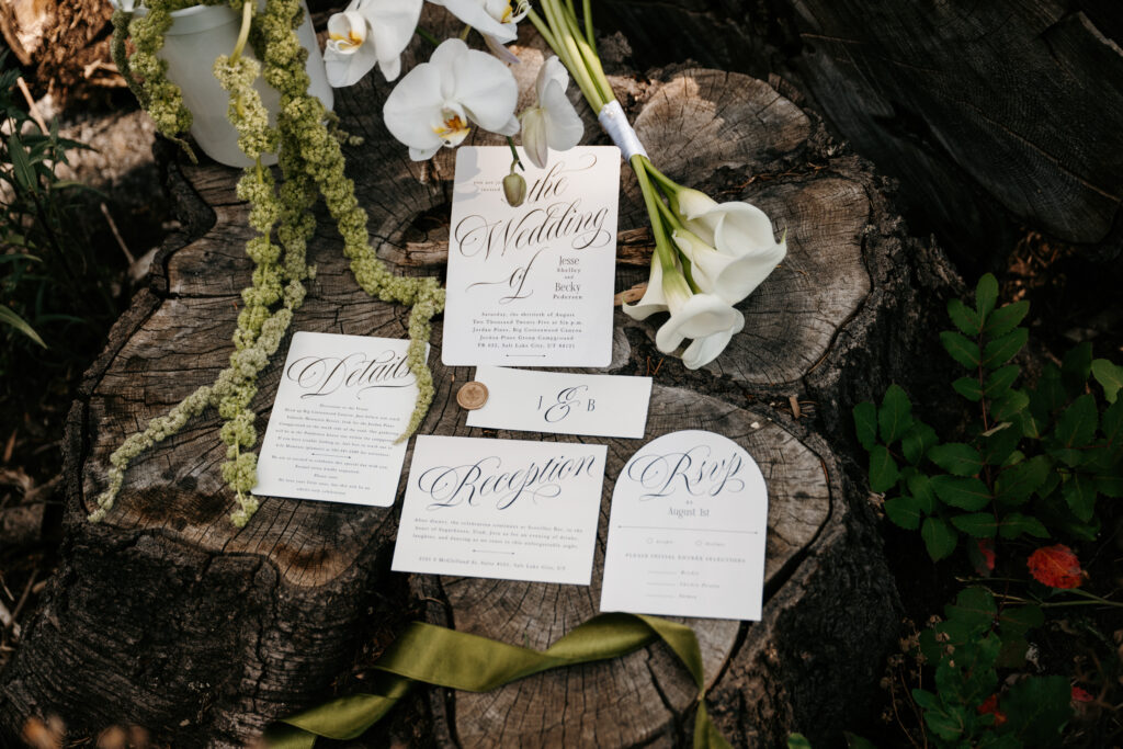 wedding invitation flatlay