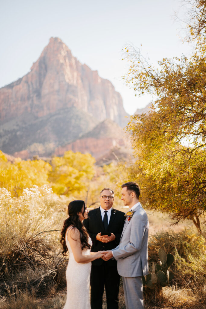 Bride and Groom having a micro wedding in Zion National Park