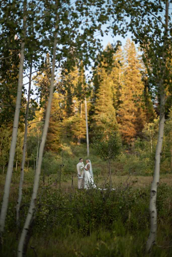 Bride and Groom Eloping in Salt Lake City Utah at Jordan Pines Campground in Big Cottonwood Canyon