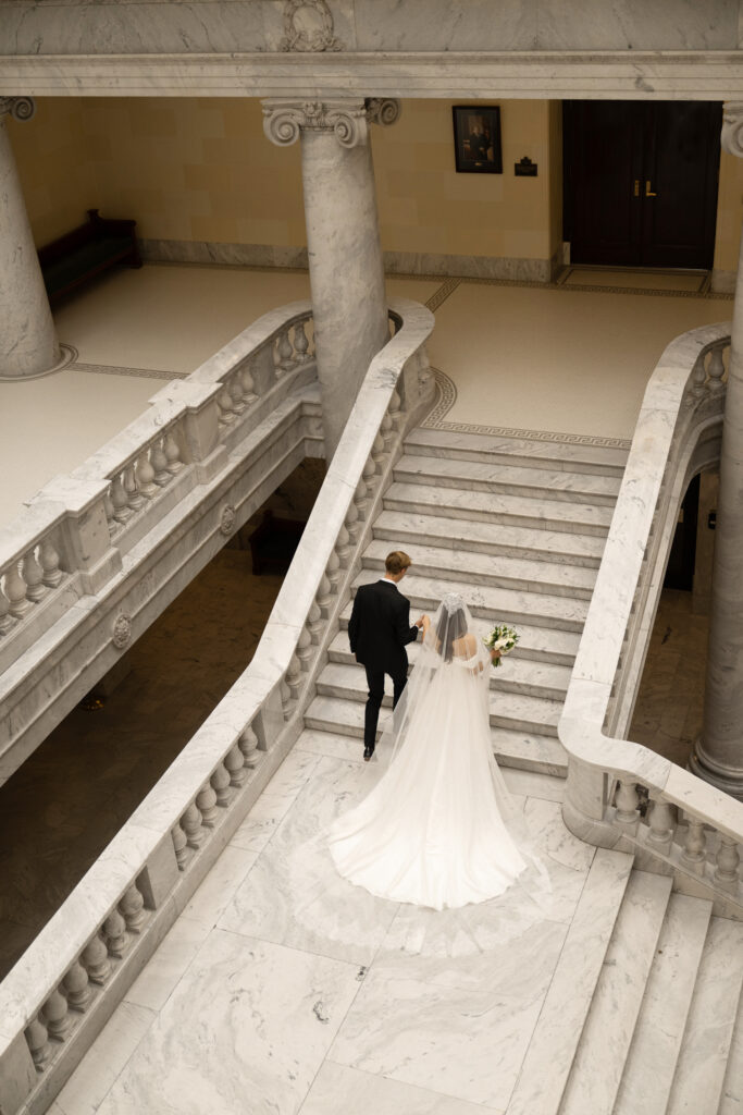 Bride and Groom Eloping in Salt Lake City Utah at the Utah State Capitol Building