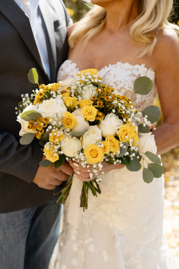 Fall wedding bouquet with yellow roses