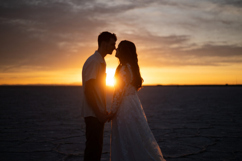 Elegant bridal session with groom on the Bonneville Salt Flats