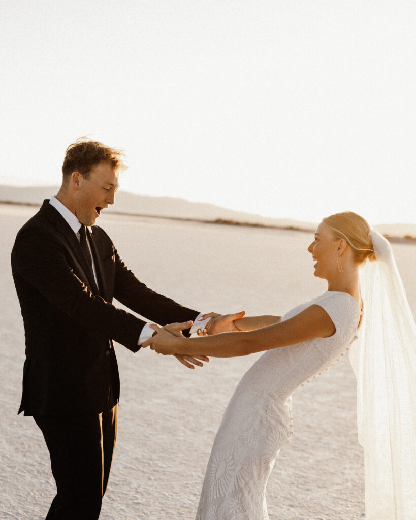 Bonneville Salt Flats wedding photographer capturing candid elopement moments in Utah