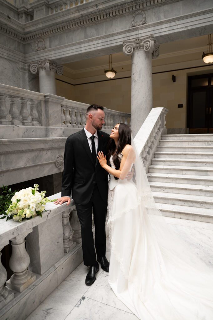 Bride and Groom photos at the Utah State Capitol Building