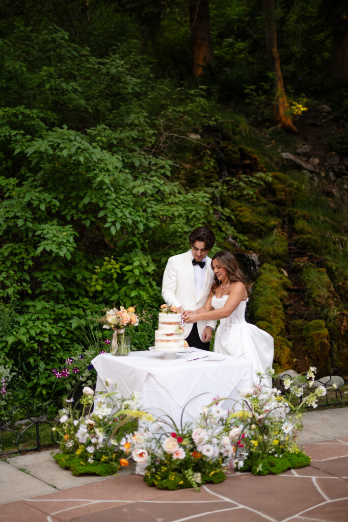 Micro wedding cake with orange flowers