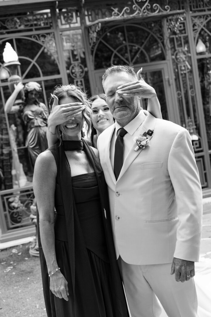 A Bellissimo Gardens Wedding First Look with parents